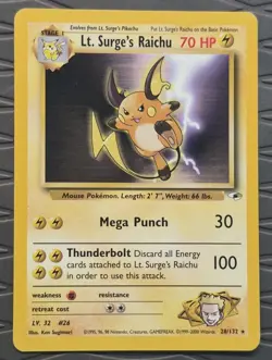 Pokemon Lt. Surge's Raichu 28/132 Gym Heroes Rare Regular Pokemon Card MP - Image 1