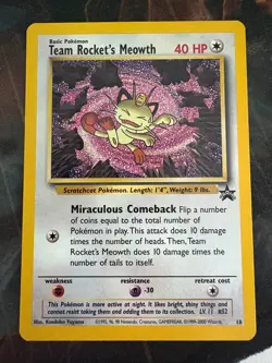 Team Rocket's Meowth # 18 Black Star PROMO WOTC Rare Pokemon Card Tcg - LP - Image 1