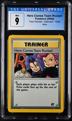 CGC 9 MINT Here Comes Team Rocket! 2000 Team Rocket 15/82 Holo Pokemon - Image 1