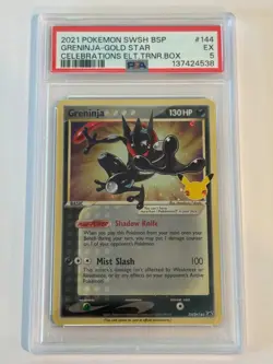 2021 Pokemon SWSH BSP Greninja Gold Star #144 Celebrations Elt.Trnr.Box PSA 5 - Image 1