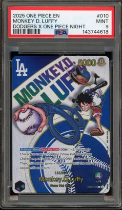 One Piece CCG Monkey.D.Luffy Dodgers X One Piece Night EB02-010 PSA 9 Mint - Image 1
