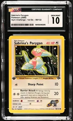 Sabrina's Porygon 1st Ed. Non-Holo #098/132- 2000 Pokemon Gym Challenge CGC 10 - Image 1