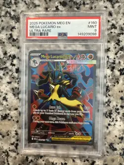 Pokemon 2025 Meg En Mega Lucario EX #160 ULTRA RARE PSA 9 Mint Graded Card - Image 1