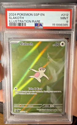2024 POKEMON SURGING SPARKS #212/191 SLAKOTH ILLUSTRATION RARE (SSP) PSA MINT 9 - Image 1