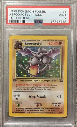 Pokemon 1999 Fossil Aerodactyl 1/62 Holo Rare 1st Edition PSA 9 - Image 1