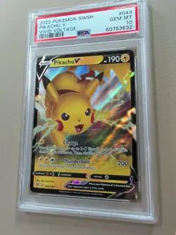 2020 Pokemon SWSH Vivid Voltage Pikachu V Holo 43/185 GEM MINT Graded PSA 10 - Image 3