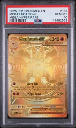 2025 POKEMON MEG EN-MEGA EVOLUTION MEGA HYPER RARE #188 MEGA LUCARIO EX PSA 10 - Image 1