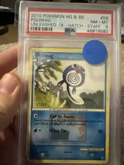 2010 Pokemon Poliwag Staff Crosshatch Holo City Championships Graded Card PSA 8 - Image 1