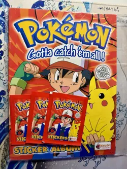1999 Topps Merlin Pokemon Series 1 Sticker Album NEW + 3 SEALED Booster Packs - Image 1