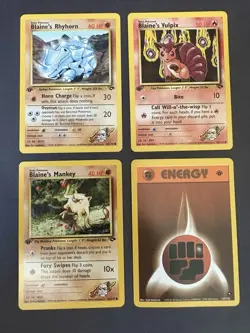 Pokemon TCG Gym Challenge 1st Ed Blaine's Rhyhorn, Vulpix, Mankey & Energy LP - Image 1