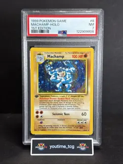 1999 Pokemon Game 1st Edition Holo Machamp #8 PSA 7 - Image 1