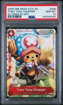 2025 ONE PIECE STARTER DECK ST21-EX GEAR 5 ALT ART #008 TONY TONY CHOPPER PSA 10 - Image 1
