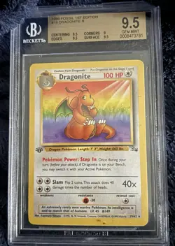 Pokemon Dragonite Fossil 1st Edition Rare 19/62 Beckett 9.5 English Card - Image 3