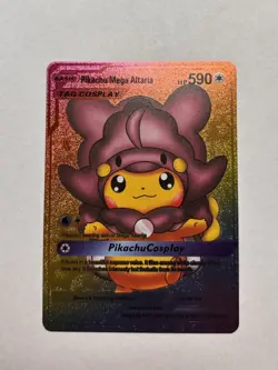 Pikachu Mega Altaria Tag Cosplay Rainbow Foil Display Card NM/M - Image 1