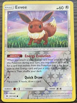 Eevee 101/149 Pokemon TCG Sun & Moon Base Set Reverse Holo Light Play LP - Image 1