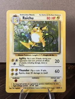 Pokemon Raichu Base Set Holo Rare 14/102 1999 80 HP English - Image 1