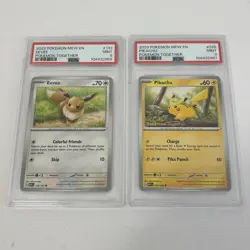 2023 Pokemon Together Pikachu 025/165 & Eevee 133/165 Stamped Promo PSA 9 - Image 1