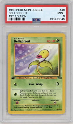 1999 Pokemon Jungle Bellsprout #49 – 1st Edition – PSA 9 MINT - Image 1