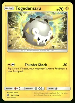 Togedemaru 74/236 Common Cosmic Eclipse Pokemon Near Mint - Image 1