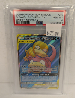 2019 Pokemon Sun & Moon #217 Slowpoke & Psyduck GX Unified Minds-FA PSA 10 - Image 3