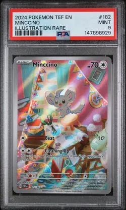 2024 Pokemon Tef En-Temporal Forces #182 Minccino Illustration Rare PSA 9 - Image 1