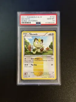 Pokemon Meowth Noble Victories Ultra Rare Holo #102 PSA 10 Gem Mint 💎POP 73💎 - Image 1