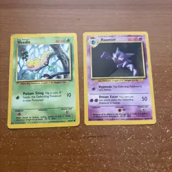 Pokemon TCG Base Set Trading Cards - Weedle 69/102 & Haunter 29/102 HP - Image 1