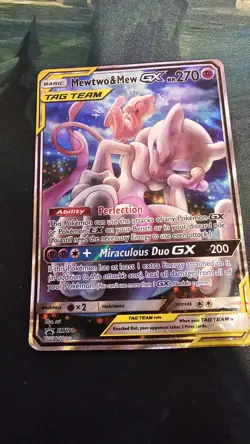 DAMAGED Pokemon Mewtwo and Mew GX SM191 Promo Tag Team 2019 Sun & Moon - Image 1