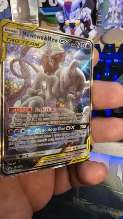 DAMAGED Pokemon Mewtwo and Mew GX SM191 Promo Tag Team 2019 Sun & Moon - Image 3