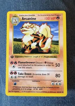 Pokemon Arcanine 100 HP Base Set Shadowless 1st Edition Uncommon 23/102 Regular - Image 1