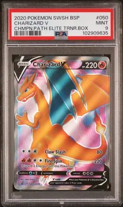 Pokemon PSA 9 Gem Mint Charizard V SWSH050 Black Star Promo Champions Path ETB - Image 1