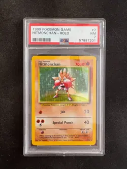 1999 POKEMON BASE SET UNLIMITED #7 HITMONCHAN-HOLO PSA 7 - Image 1