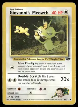 2000 Pokemon Giovanni's Meowth Uncommon Gym Challenge 43/132 Unlimited DMG - Image 1