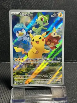 Pokemon Card Pikachu SVP027 Black Star Promo Scarlet and Violet Holofoil - Image 1