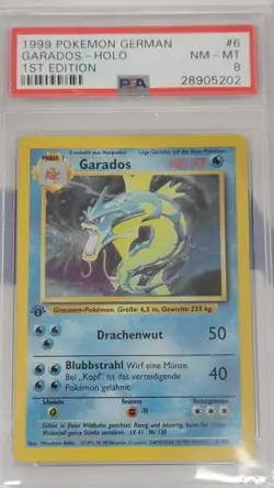 1999 POKEMON BASE SET GYARADOS 06/102 GARADOS-HOLO 1ST EDITION German PSA 8 - Image 1