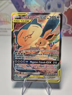FULL ART Eevee & Snorlax GX ULTRA RARE SM Tag Team Up SM169 Pokemon TCG Promo NM - Image 1