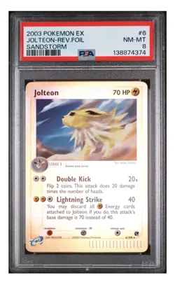 2003 Pokemon EX Sandstorm Jolteon Reverse Holo 6/100 PSA 8 NM-MT WOTC e-Reader - Image 1