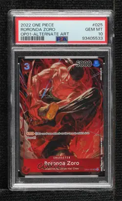 2022 One Piece Card Game: Romance Dawn OP01 Roronoa Zoro #OP01-025 PSA 10 GEM MT - Image 1