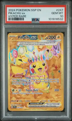 2024 POKEMON SSP EN-SURGING SPARKS HYPER RARE #247 PIKACHU EX PSA 10 - Image 1