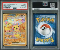 2024 POKEMON SSP EN-SURGING SPARKS HYPER RARE #247 PIKACHU EX PSA 10 - Image 3