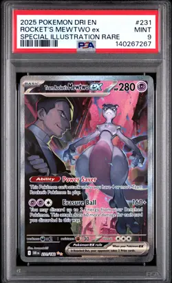 2025 POKEMON DRI EN-DESTINED RIVALS #231 TEAM ROCKET'S MEWTWO EX PSA 9 - Image 1