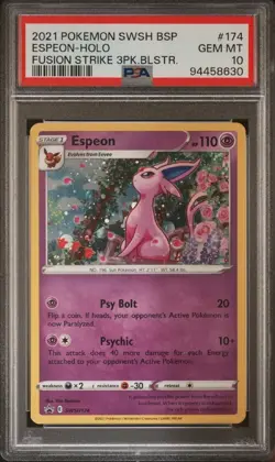Pokemon Espeon Fusion Strike 3 Pk. Blister Black Star Holo Promo SWSH174 PSA 10 - Image 1