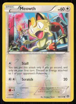 Meowth 88/114 Common Steam Siege Pokemon Reverse Holo Lightly Played - Image 1