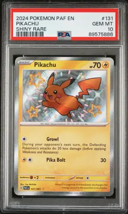 2024 Pokemon Paf EN-Paldean Fates Pikachu Shiny Rare PSA 10 #131 Gem Mint - Image 1