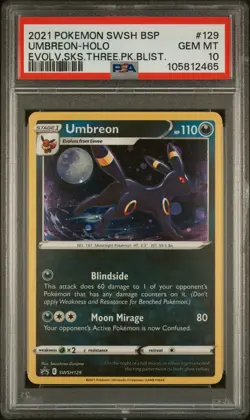 2021 POKEMON SWSH BLACK STAR PROMO #129 UMBREON-HOLO PSA 10 - Image 1