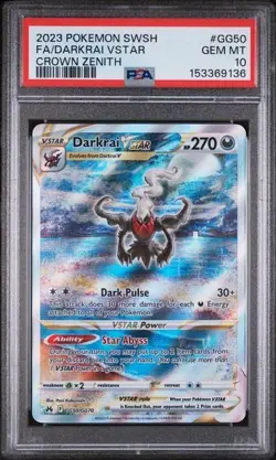 Pokemon 2023 Darkrai VSTAR GG50 Full Art Crown Zenith GEM MINT PSA 10 - Image 1