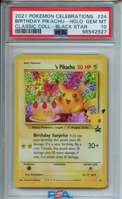 2021 Pokemon Celebrations Classic Collection #24 Birthday Pikachu PSA 10 - Image 1