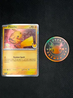 Pokemon TCG 2026 Pokemon Day 30th Anniversary Pikachu 051 Stamped Promo And Coin - Image 1