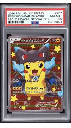 2016 POKEMON JPN XY PROMO MEGA CHARIZARD #207 PONCHO WEARING PIKACHU PSA 8.5 - Image 1