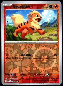 Pokemon TCG Growlithe 058/165 Scarlet & Violet 151 Reverse Holo Common - LP - Image 1